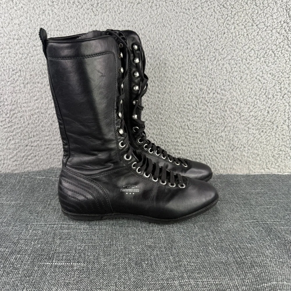 Pantofola d'Oro Mens Boots IT 40 US 7.5 Leather High Boxing Italy Metal Toe